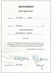 Ugur Ünal, Erfolgreich bestandene Meisterprüfung