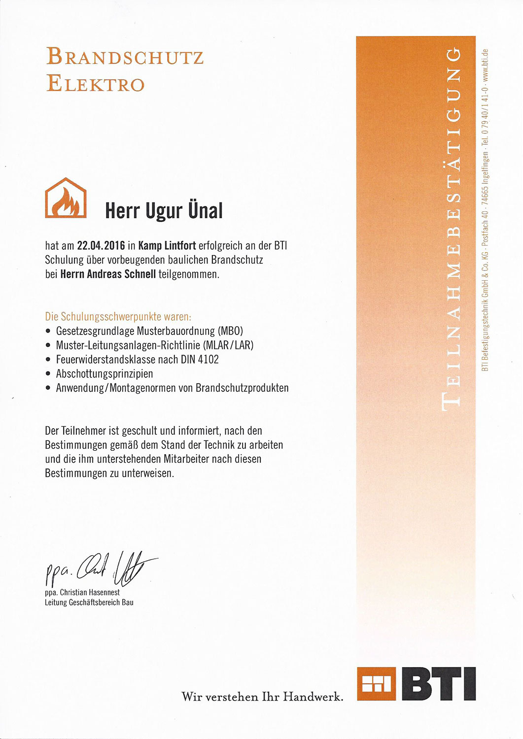 Ugur Ünal, vorbeugend baulicher Brandschutz Ugur Ünal, vorbeugend baulicher Brandschutz
